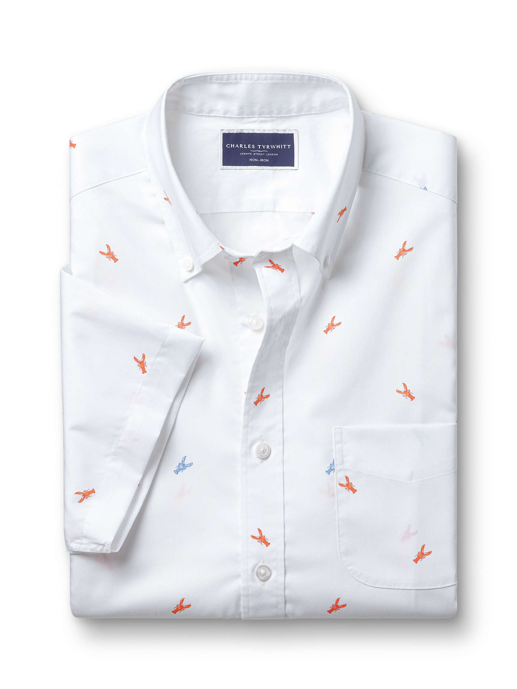 Buy Charles Tyrwhitt Non-Iron Stretch Slim Fit Lobster Print Short Sleeve Shirt, White/Orange Online at johnlewis.com