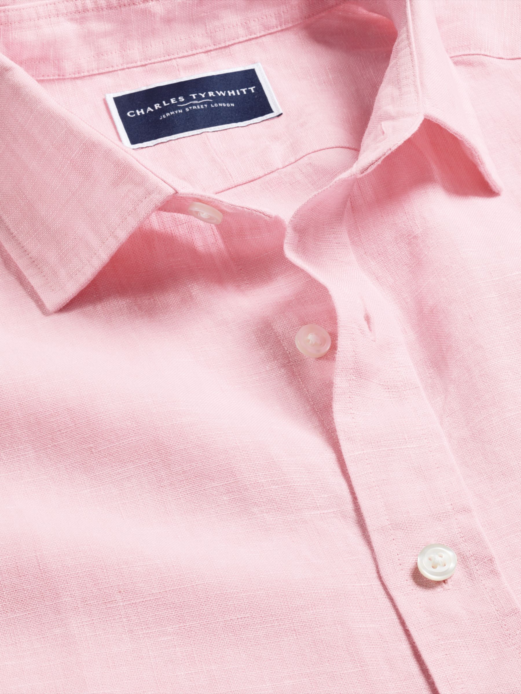 Charles Tyrwhitt Linen Classic Fit Short Sleeve Shirt, Pink, M