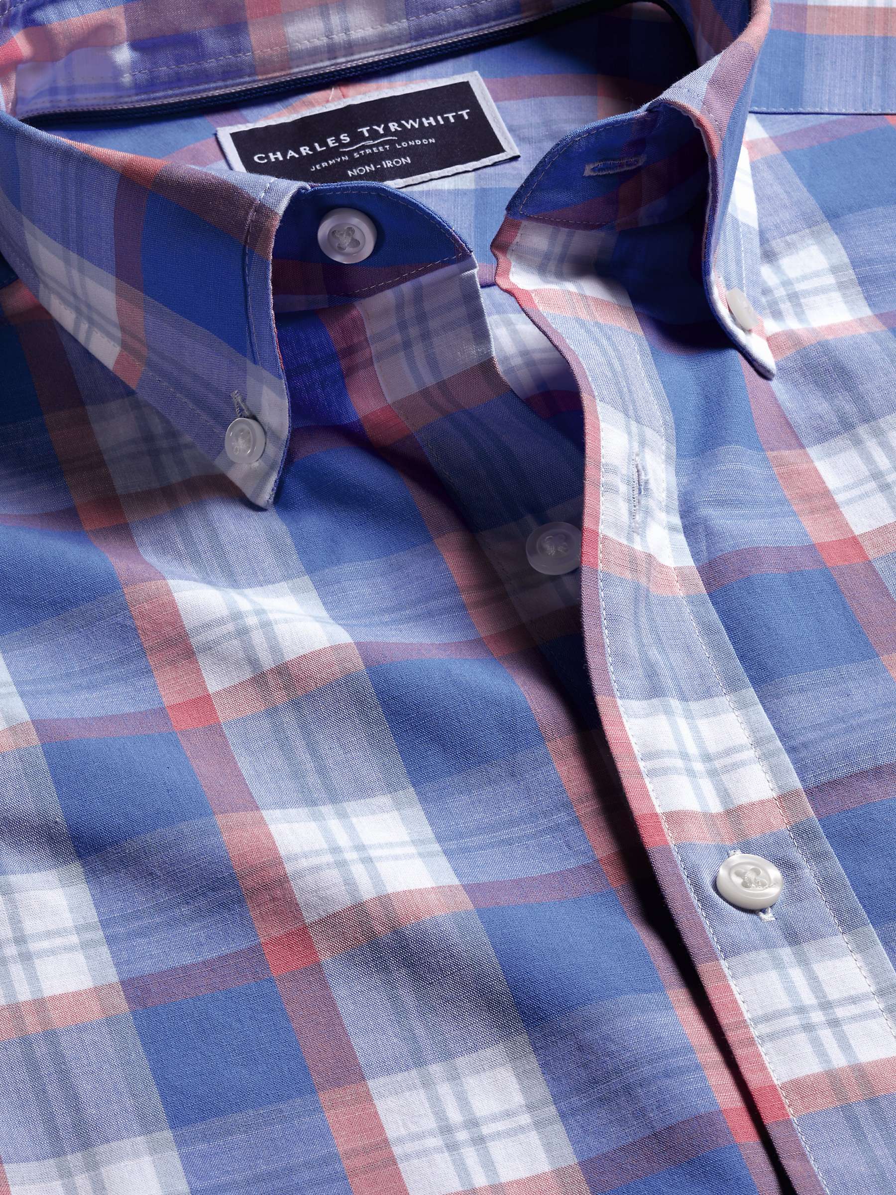 Buy Charles Tyrwhitt Overcheck Short Sleeve Non-Iron Poplin Shirt, Pink/Multi Online at johnlewis.com