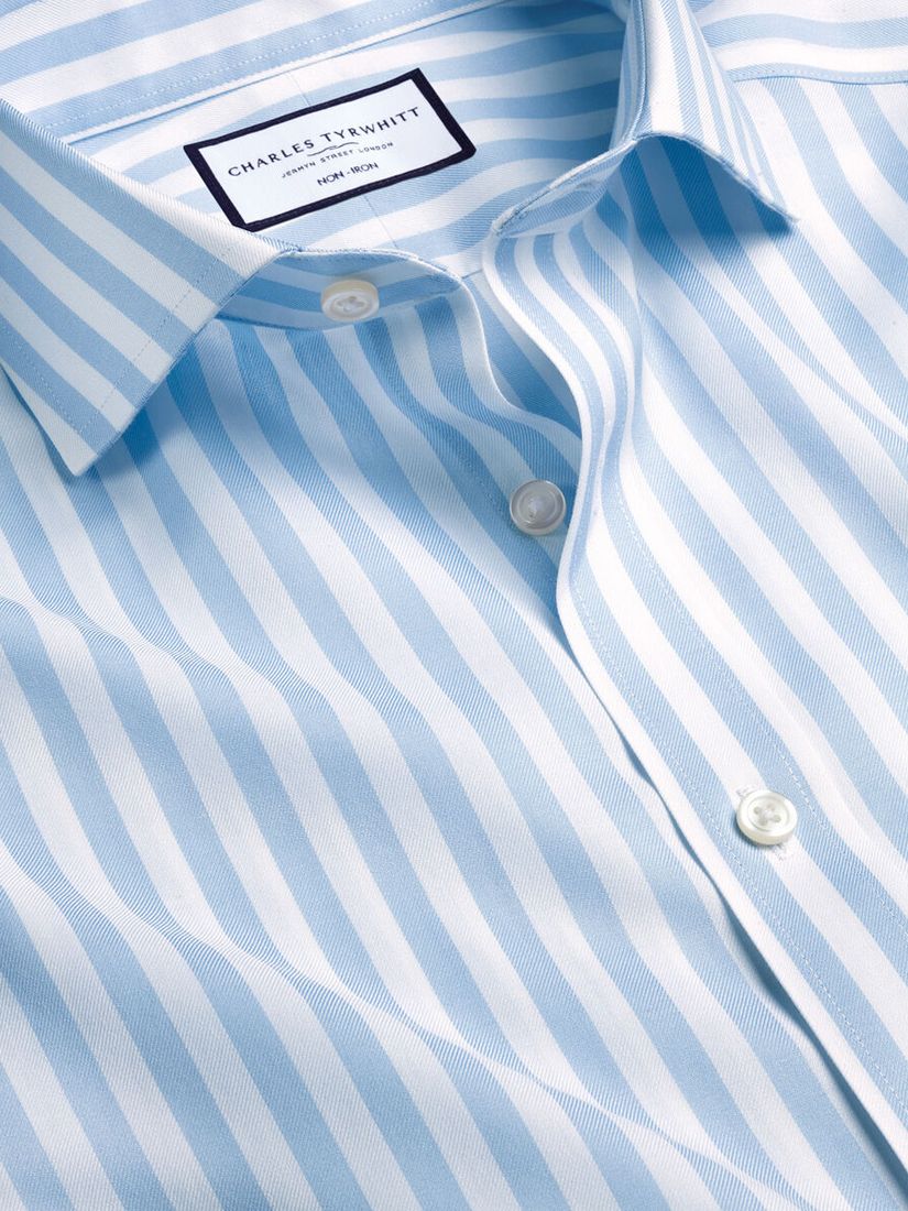 Charles Tyrwhitt Non-Iron Long Sleeve Wide Stripe Shirt, Sky Blue, 15 33