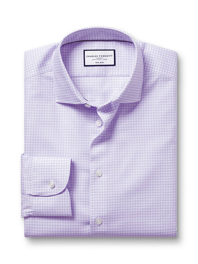 Charles Tyrwhitt Slim Fit Gingham Linen Blend Shirt, Lilac