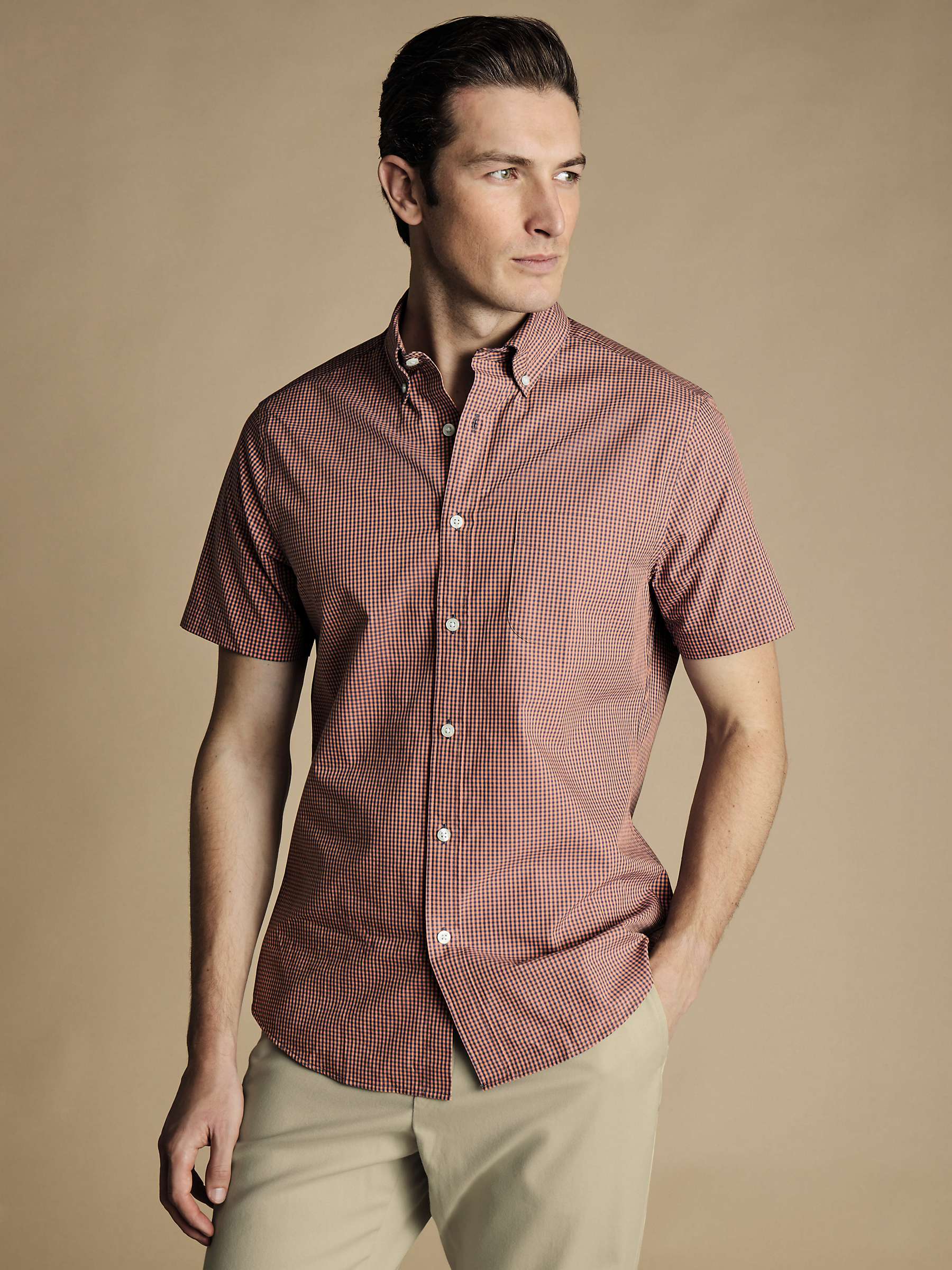 Buy Charles Tyrwhitt Non-Iron Stretch Slim Fit Short Sleeve Shirt, Light Coral Pink Online at johnlewis.com