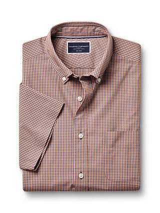 Charles Tyrwhitt Non-Iron Stretch Slim Fit Short Sleeve Shirt, Light Coral Pink
