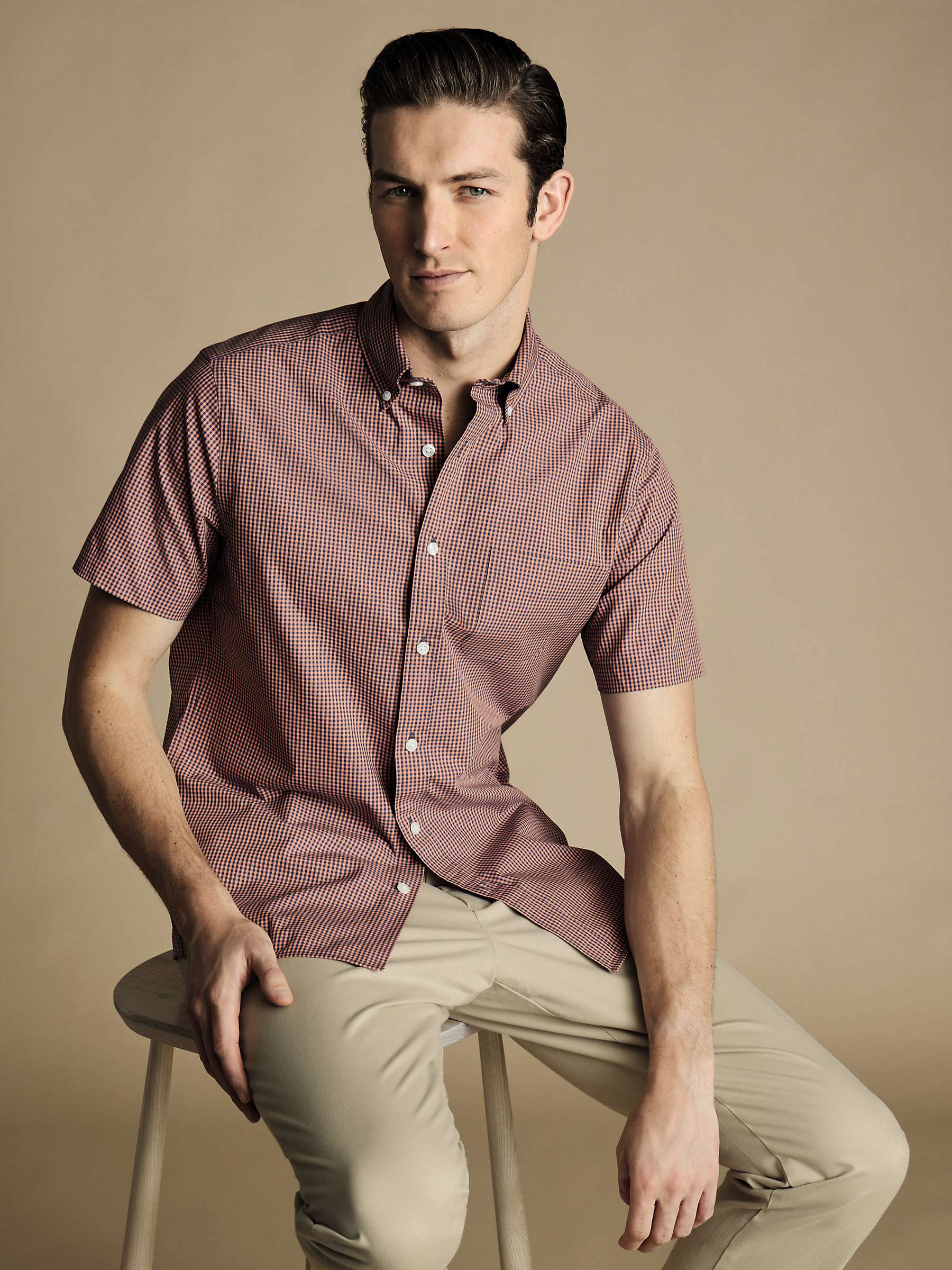Buy Charles Tyrwhitt Non-Iron Stretch Slim Fit Short Sleeve Shirt, Light Coral Pink Online at johnlewis.com