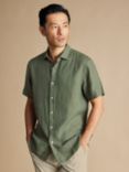 Charles Tyrwhitt Linen Classic Fit Short Sleeve Shirt, Olive Green