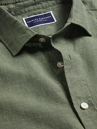 Charles Tyrwhitt Linen Slim Fit Short Sleeve Shirt, Olive Green