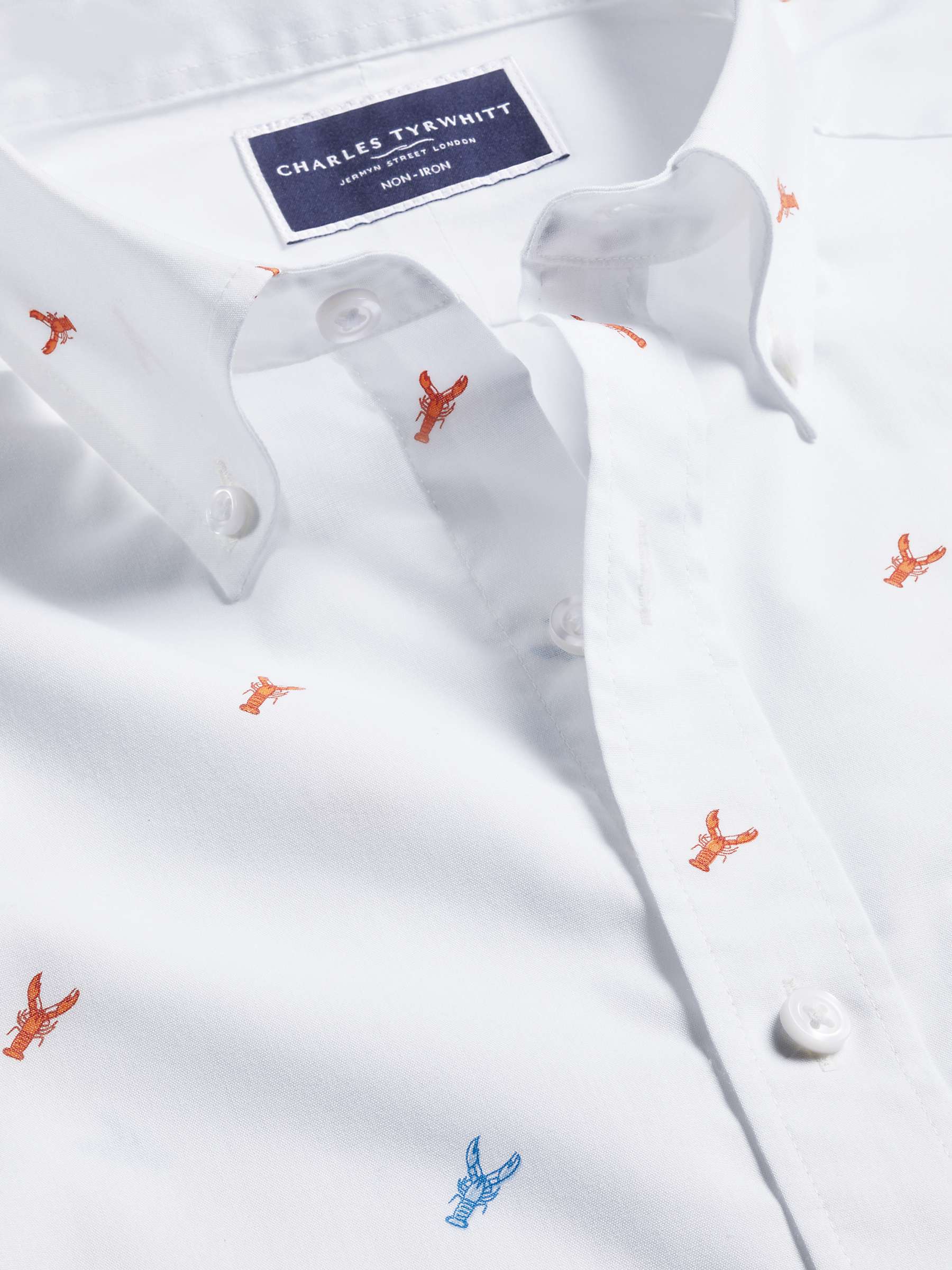 Buy Charles Tyrwhitt Non-Iron Stretch Lobster Print Short Sleeve Shirt, White/Orange Online at johnlewis.com