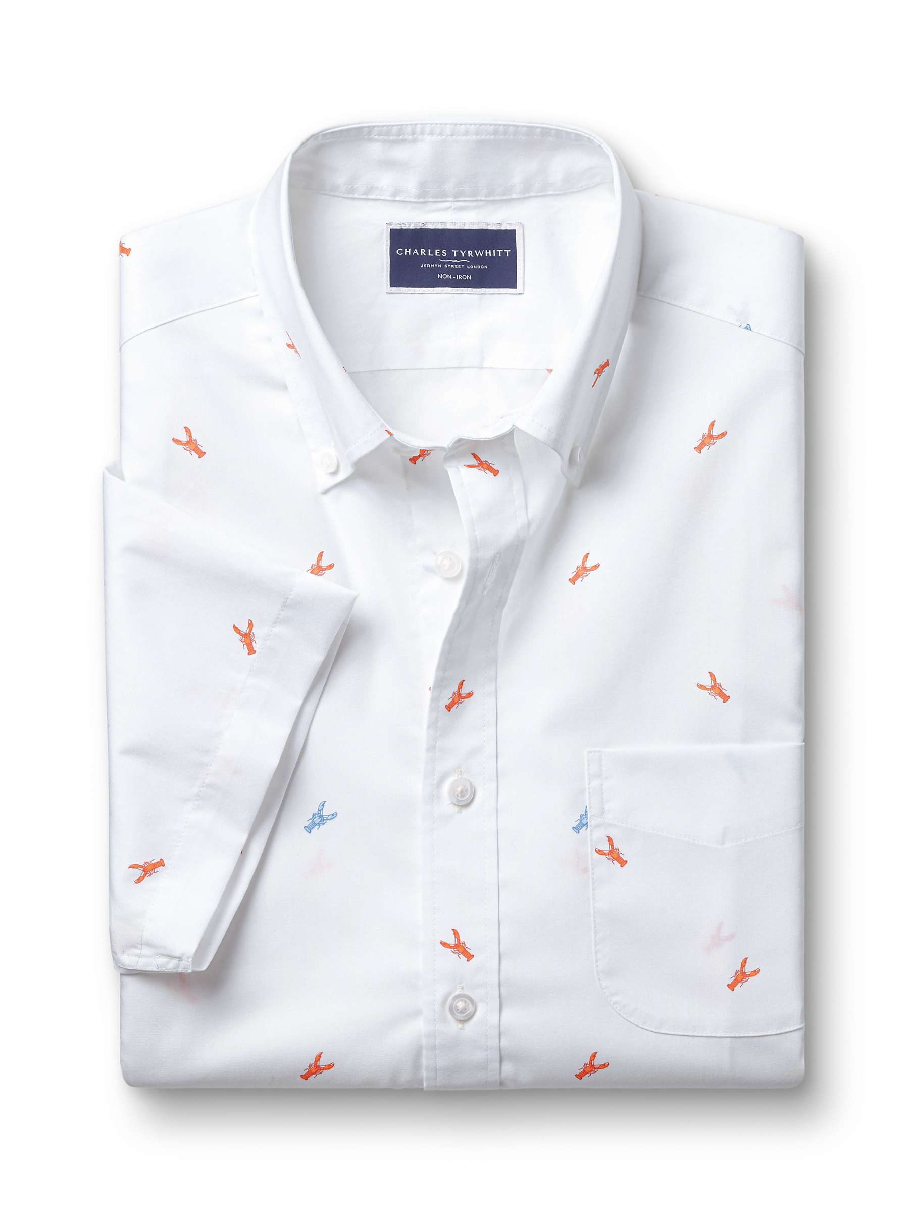 Buy Charles Tyrwhitt Non-Iron Stretch Lobster Print Short Sleeve Shirt, White/Orange Online at johnlewis.com