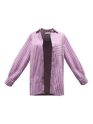NRBY Winona Linen Blend Stripe Shirt, Cherry Pink