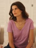 NRBY Charlie Linen V Neck T-Shirt, Lavender Mauve