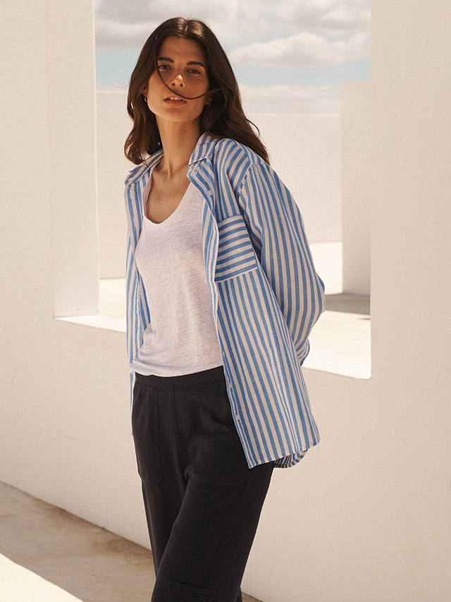 NRBY Winona Linen Blend Stripe Shirt, Provence Blue