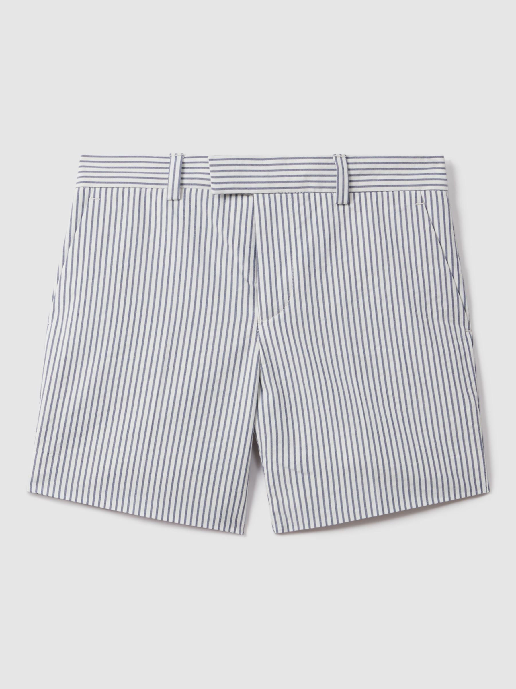 Reiss Kids' Barr Stripe Cotton Chino Shorts, Soft Blue, 3-4 years