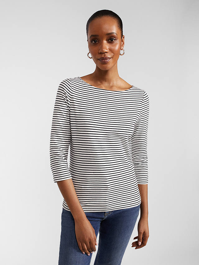 Hobbs Mallory Striped Top, Ivory/Navy