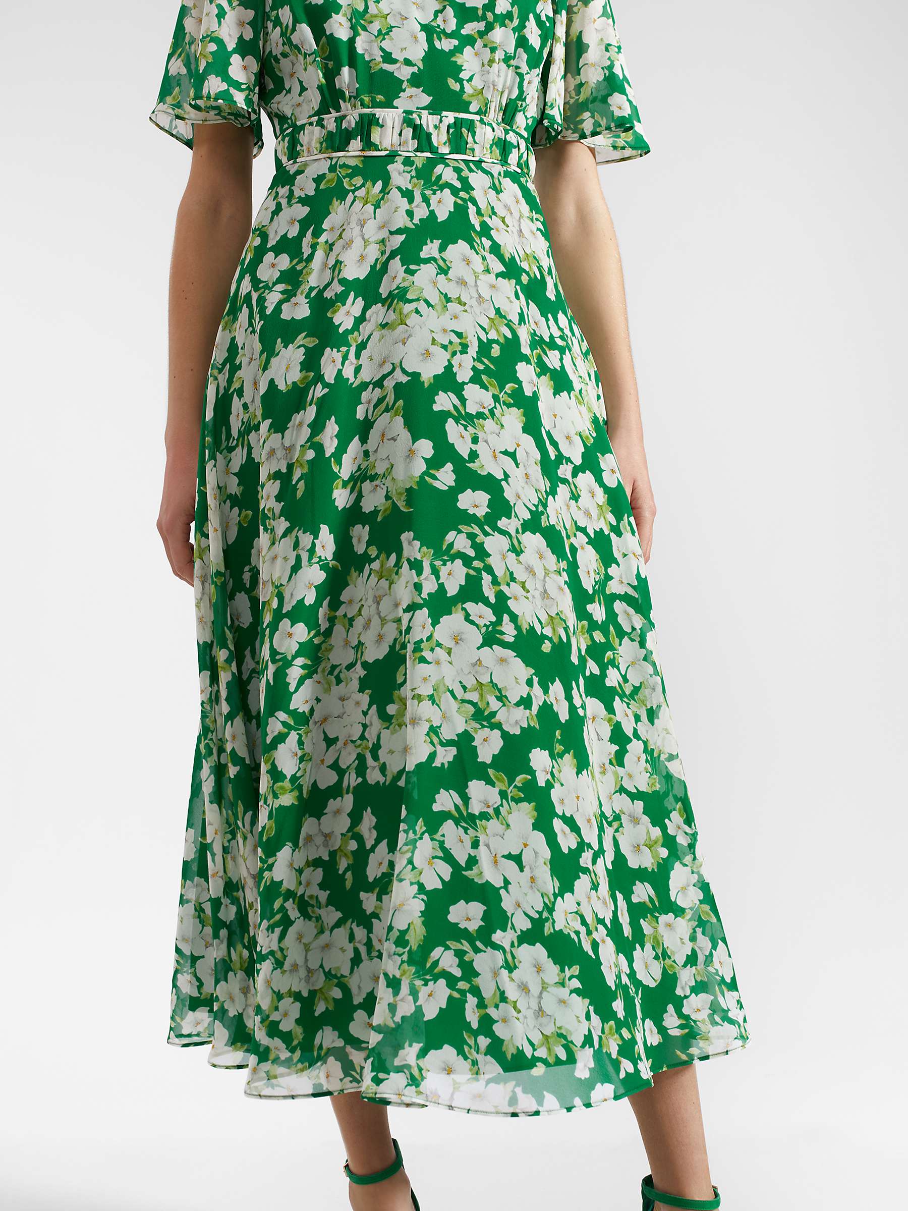 Buy Hobbs Petite Bronwyn Midi Floral Silk Dress, Green/Multi Online at johnlewis.com