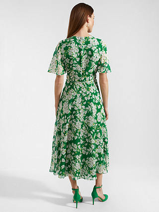 Hobbs Petite Bronwyn Midi Floral Silk Dress, Green/Multi