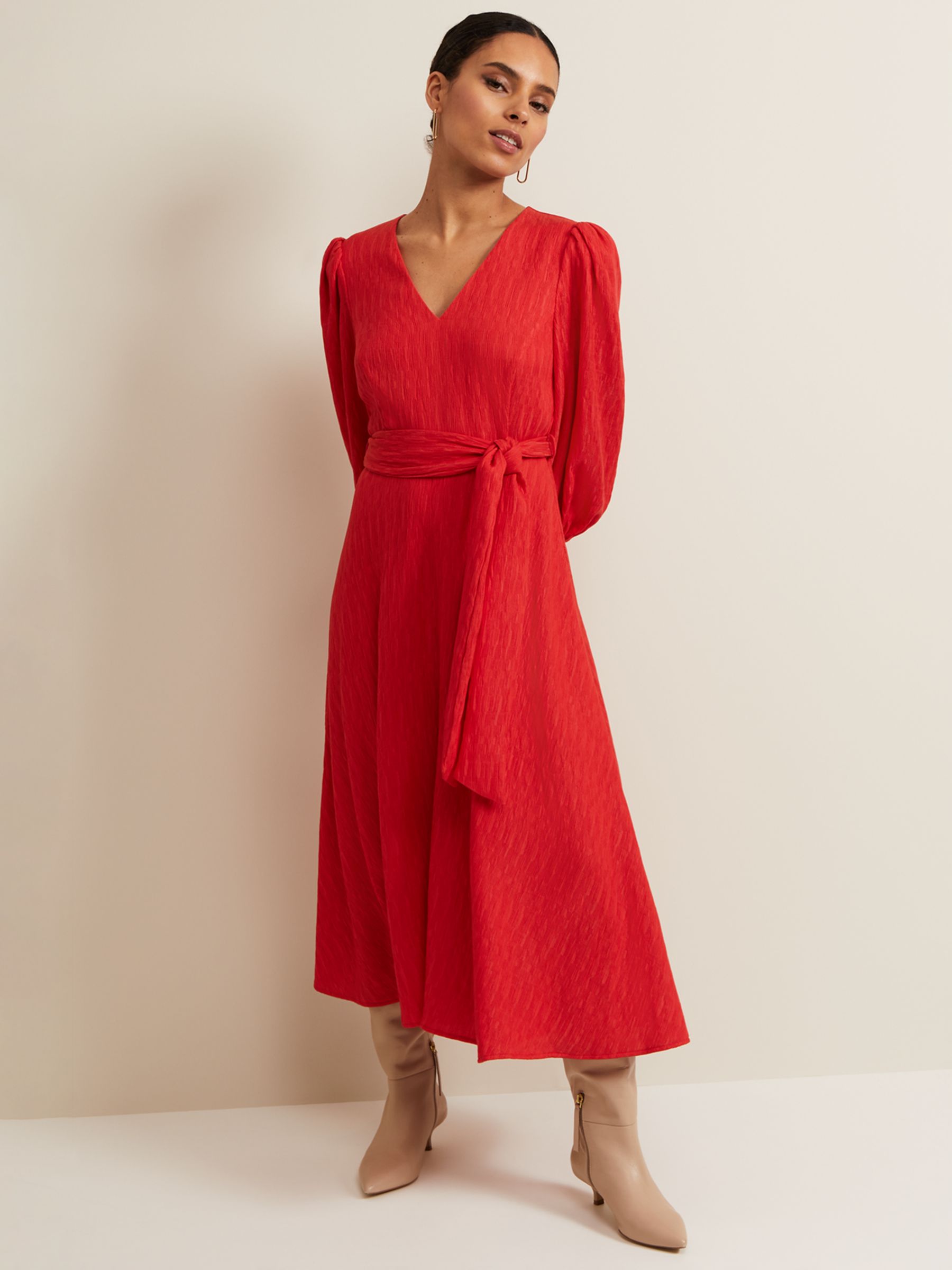 Buy Phase Eight Petite Marilyn Textured Midi Dress, Orange Online at johnlewis.com