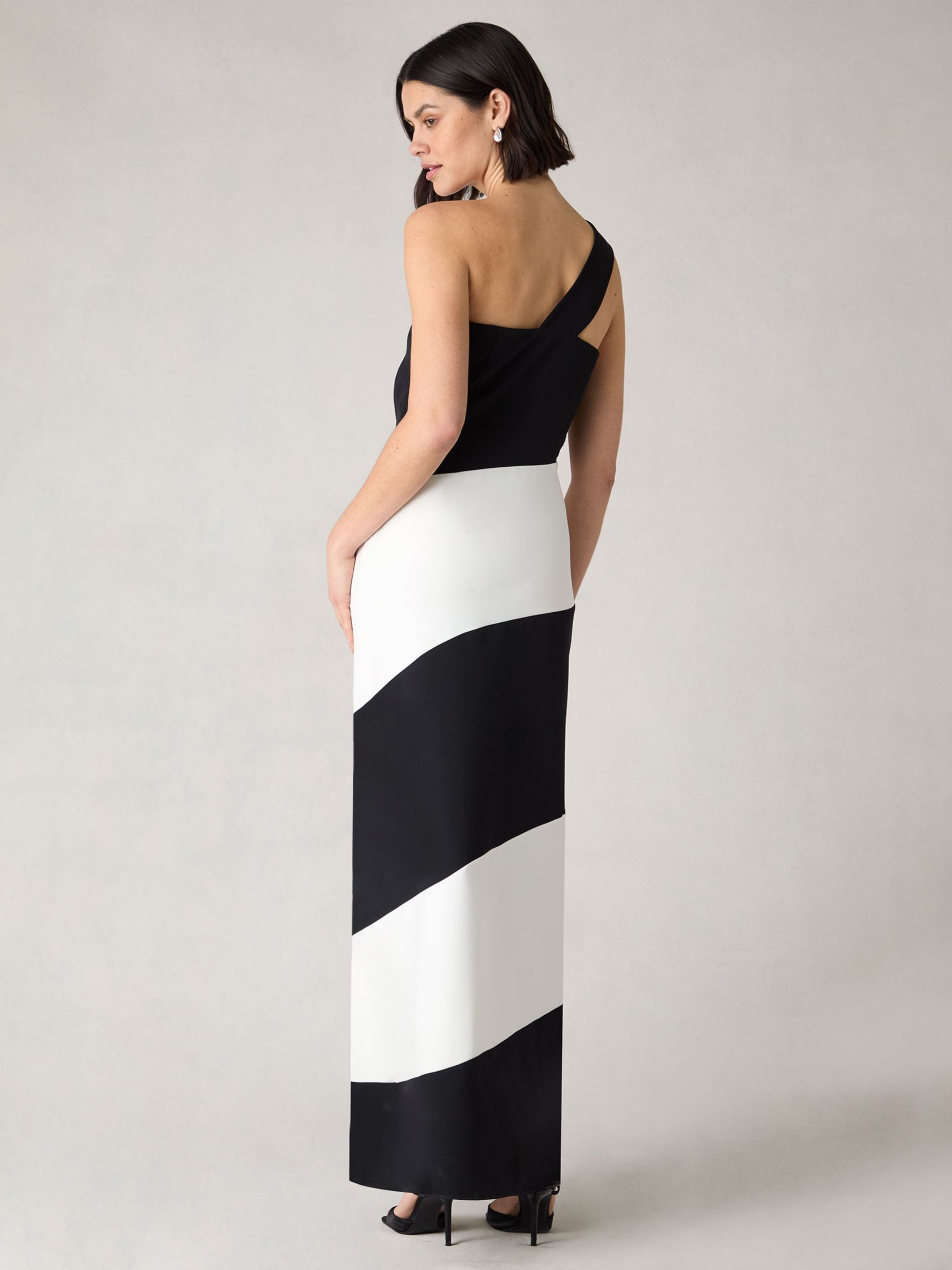 Ro&Zo Petite Sofia Mono Stripe One Shoulder Maxi Dress, Black/White, 6