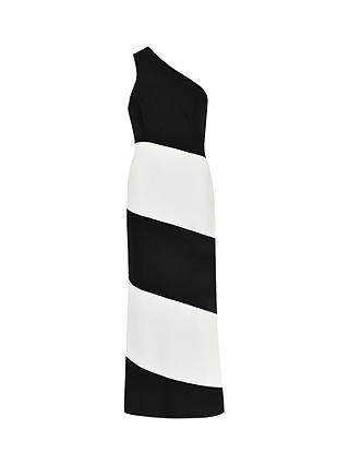 Ro&Zo Petite Sofia Mono Stripe One Shoulder Maxi Dress, Black/White