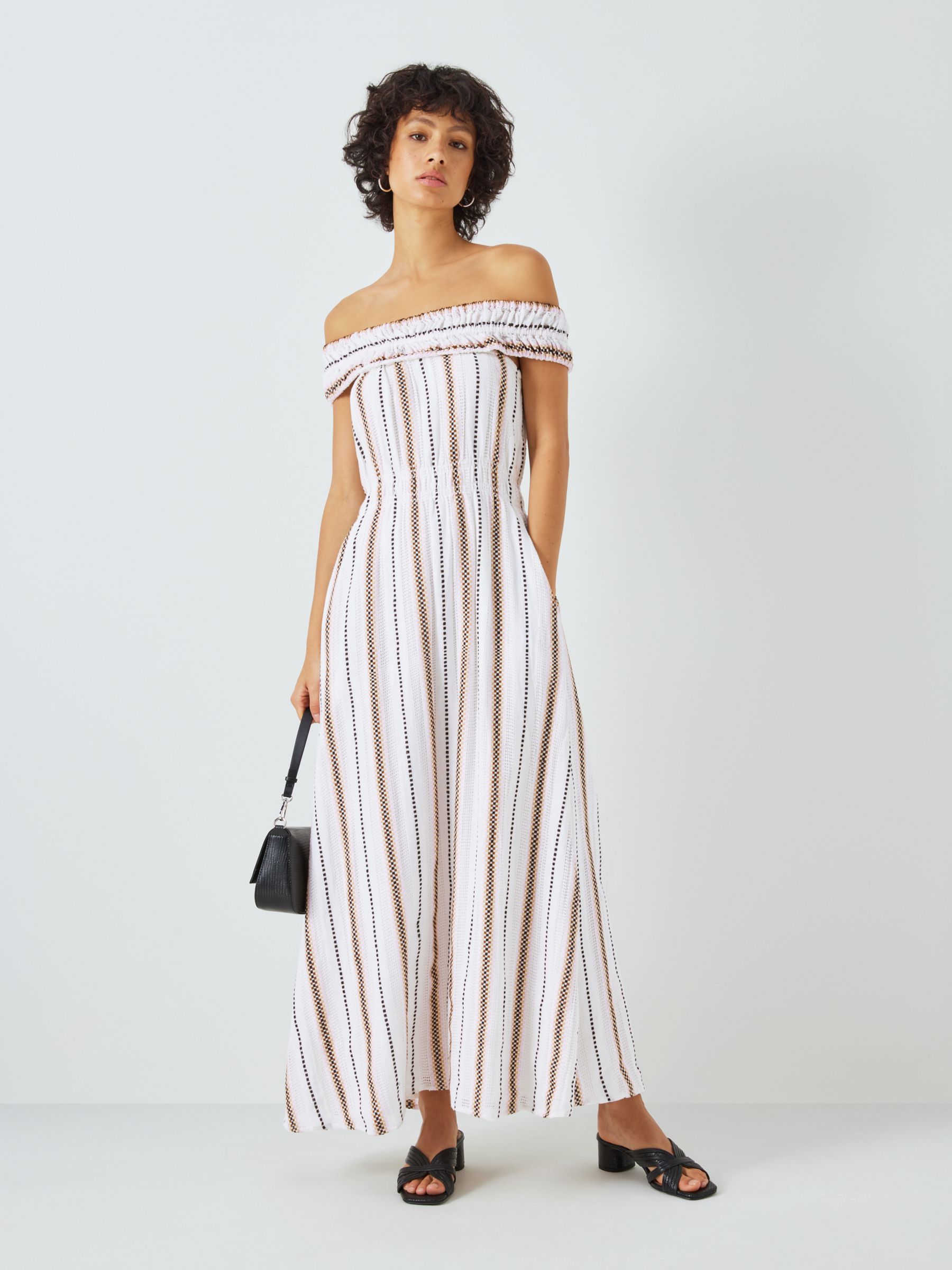 SUMMERY Copenhagen Bella Stripe Off Shoulder Maxi Dress, Whisper White/Multi, XS
