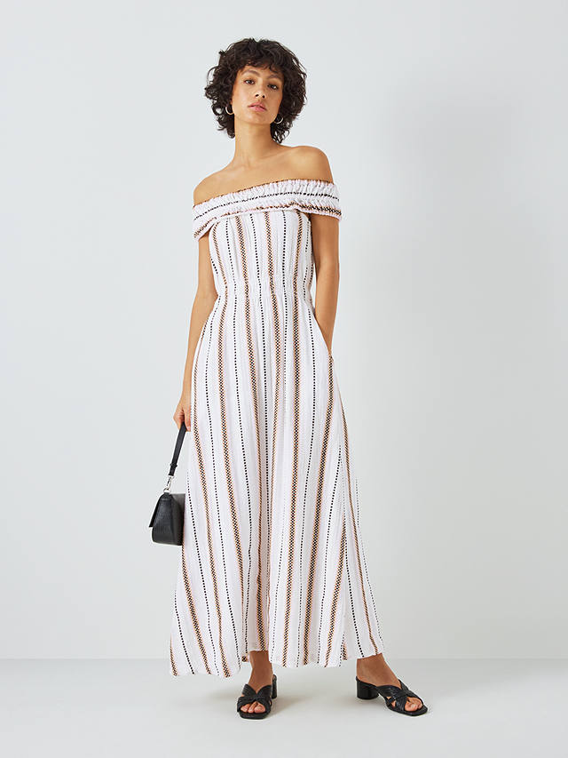 SUMMERY Copenhagen Bella Stripe Off Shoulder Maxi Dress, Whisper White/Multi