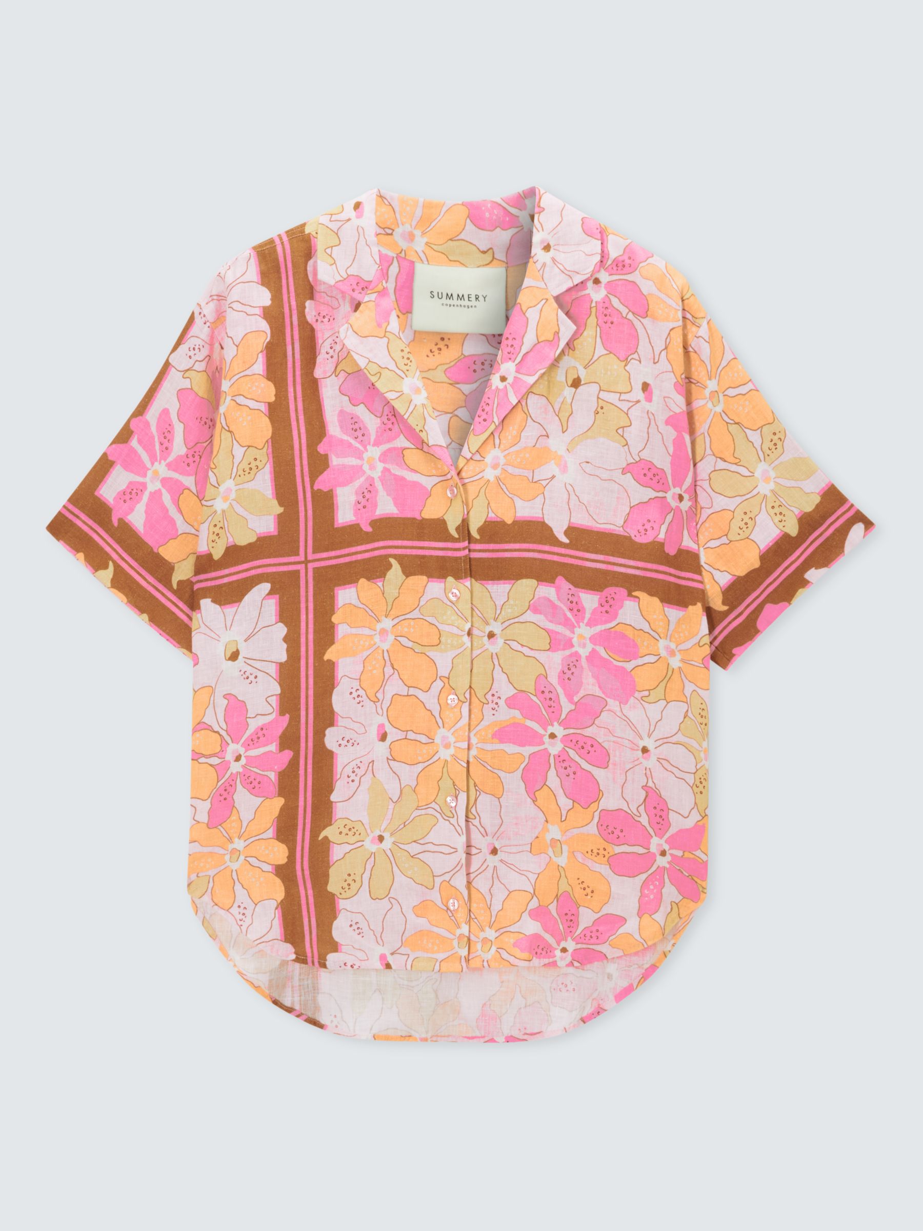 SUMMERY Copenhagen Dream Floral Print Linen Box Shirt, Bubble/Multi, XS