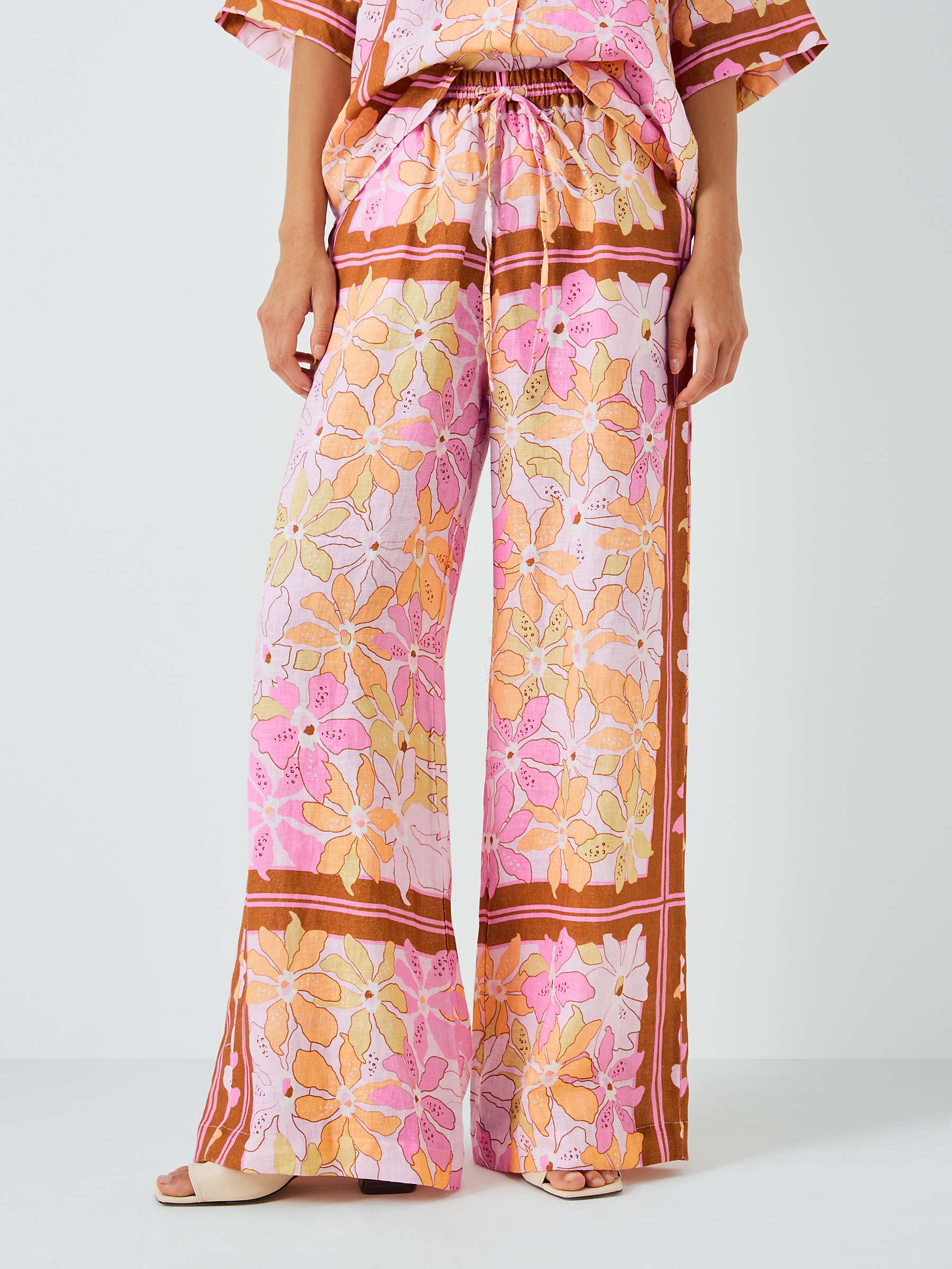 Buy SUMMERY Copenhagen Dream Floral Print Linen Trousers, Bubble/Multi Online at johnlewis.com