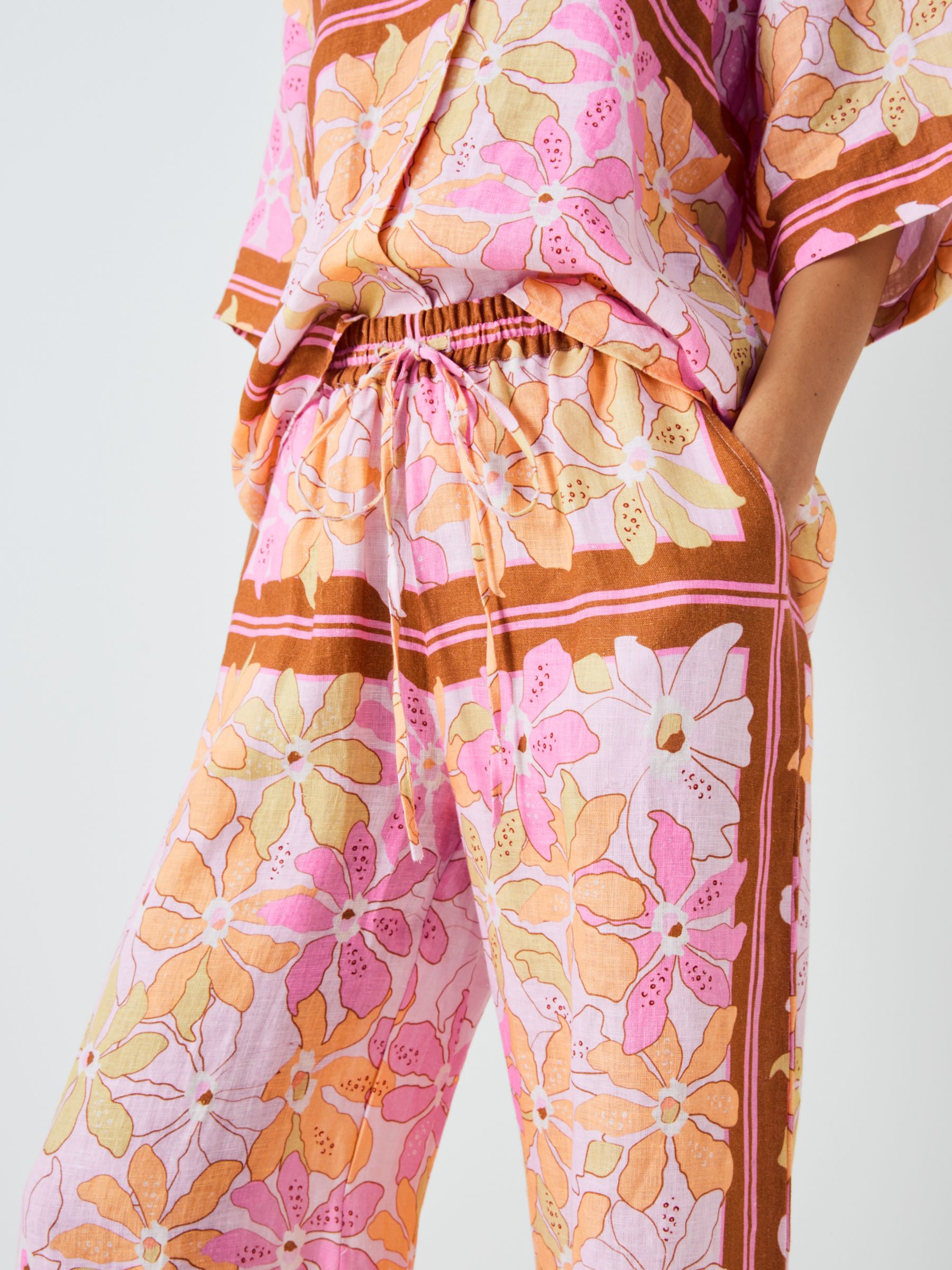Buy SUMMERY Copenhagen Dream Floral Print Linen Trousers, Bubble/Multi Online at johnlewis.com