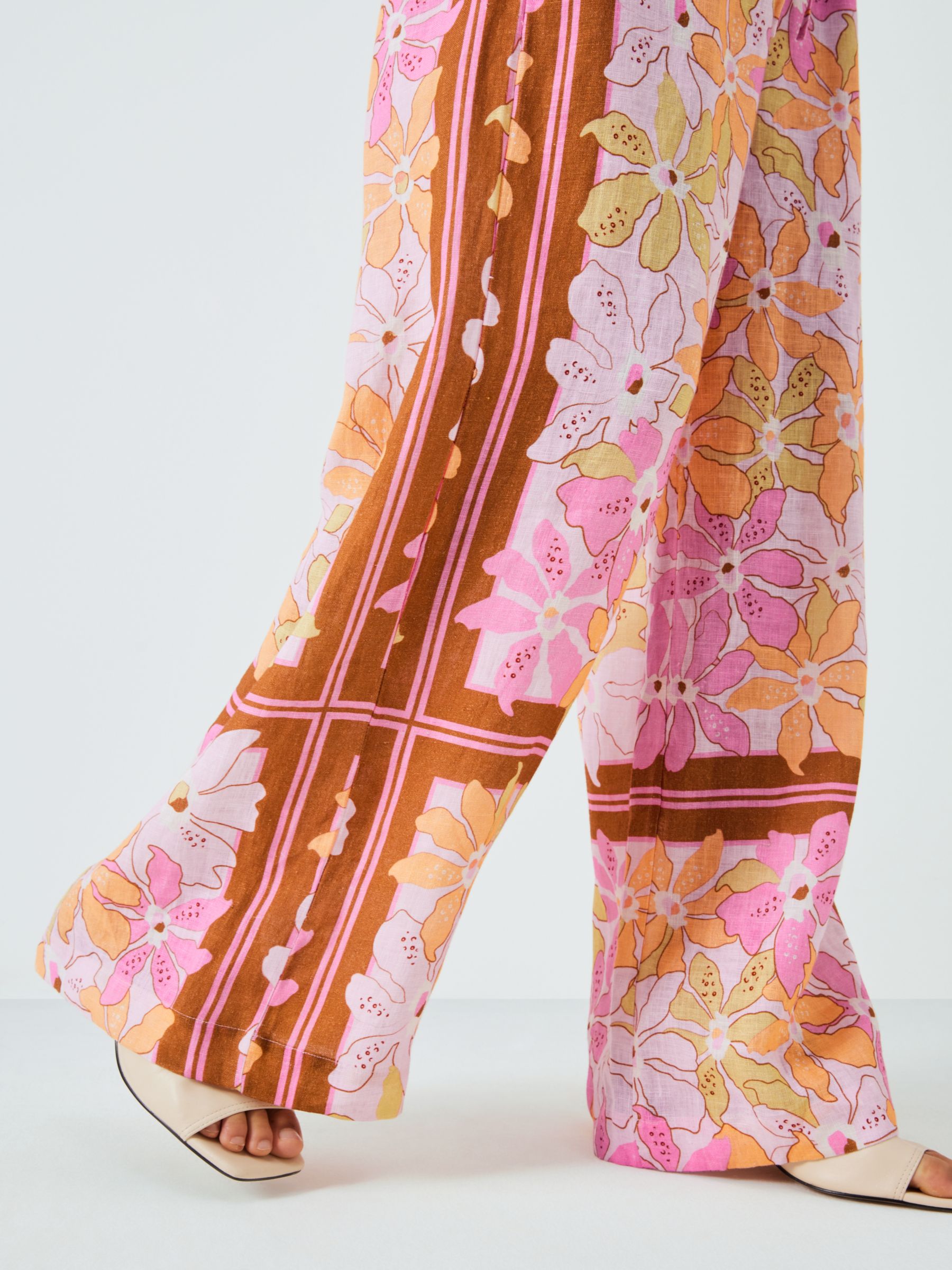 SUMMERY Copenhagen Dream Floral Print Linen Trousers, Bubble/Multi, XS