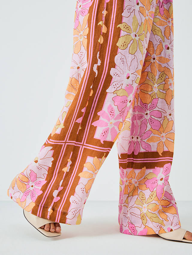 SUMMERY Copenhagen Dream Floral Print Linen Trousers, Bubble/Multi