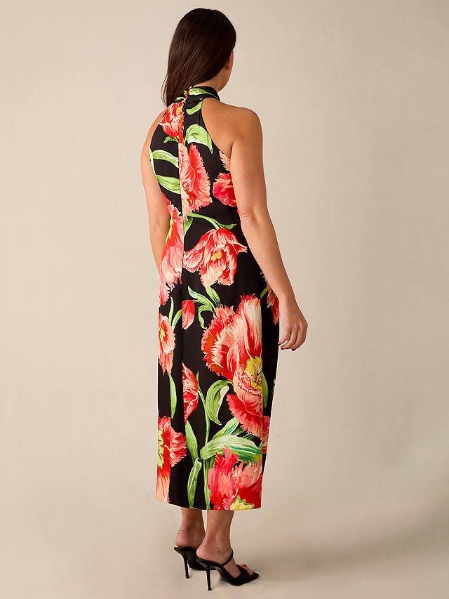 Ro&Zo Petite Lyra Floral Halterneck Midi Dress, Black/Multi