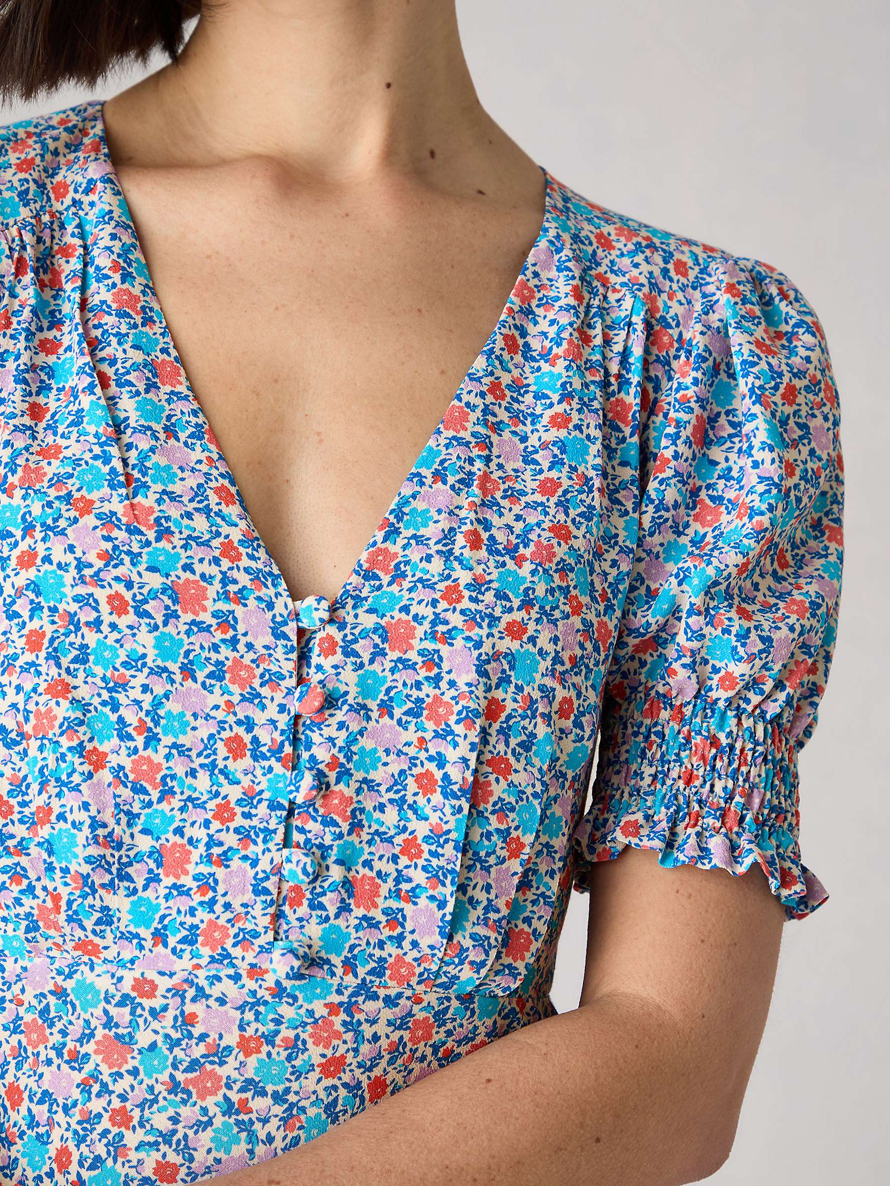 Buy Ro&Zo Petite Ditsy Floral Print Shirred Cuff Midi Dress, Blue/Multi Online at johnlewis.com