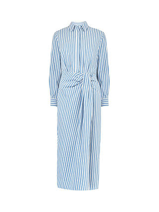 Ro&Zo Petite Stripe Wrap Detail Midi Shirt Dress, Blue/White