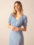 Ro&Zo Ditsy Print Shirred Cuff Midi Dress, Blue/Multi