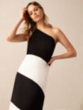 Ro&Zo Sofia Mono Stripe One Shoulder Maxi Dress, Black/White, Black/White