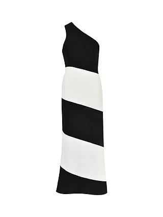 Ro&Zo Sofia Mono Stripe One Shoulder Maxi Dress, Black/White