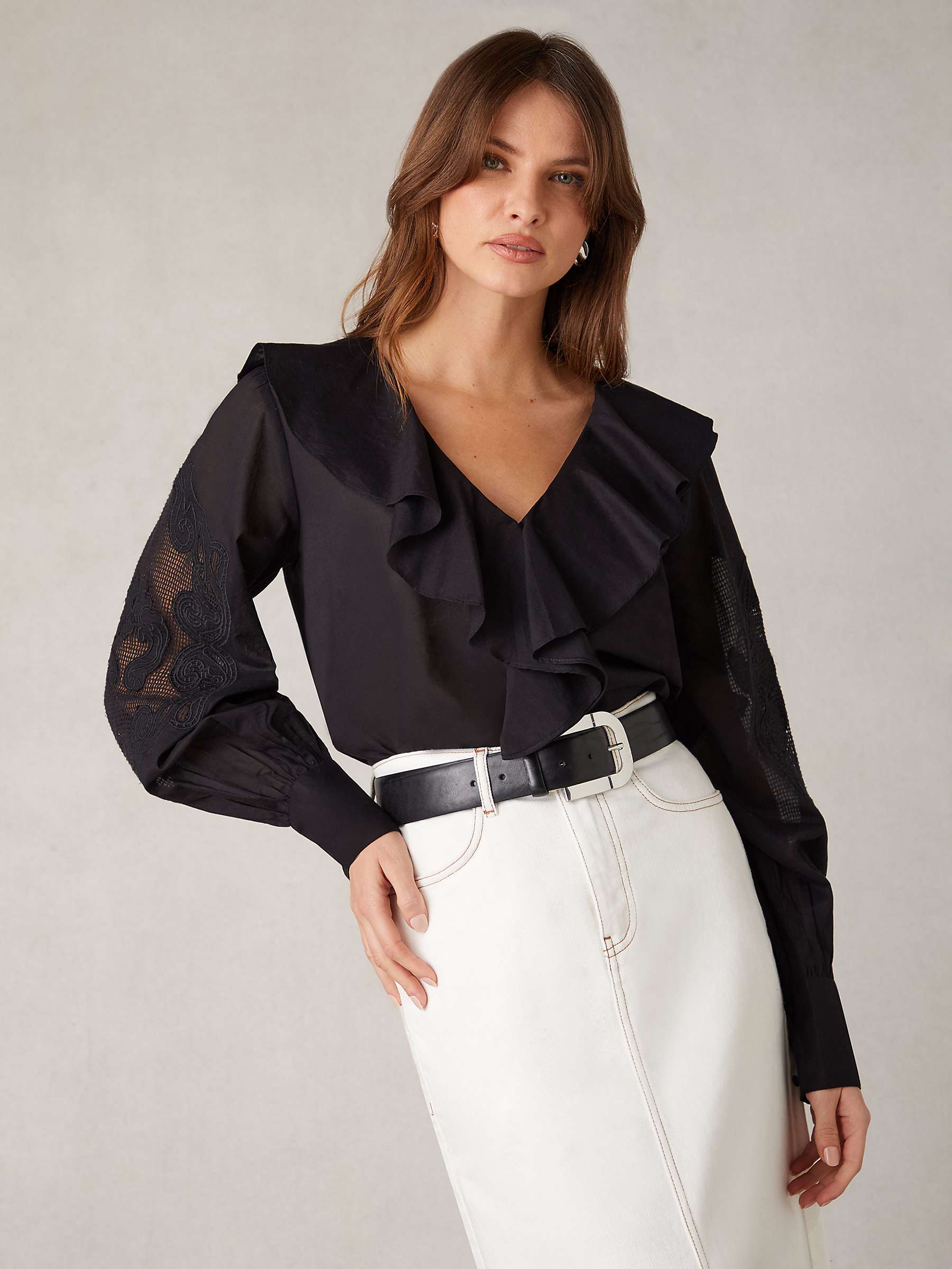 Buy Ro&Zo Embroidery Mesh Sleeve Blouse, Black Online at johnlewis.com