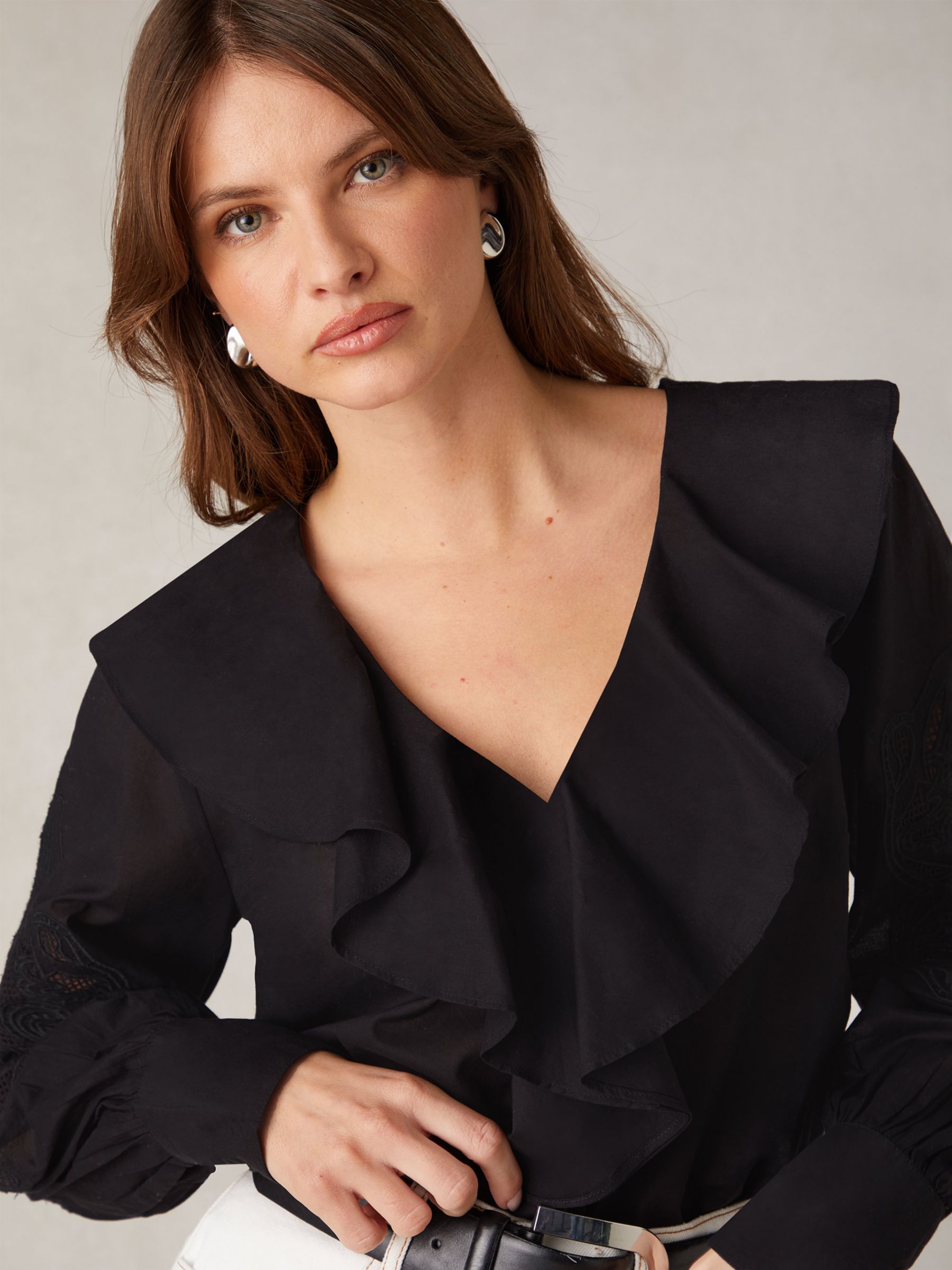 Buy Ro&Zo Embroidery Mesh Sleeve Blouse, Black Online at johnlewis.com