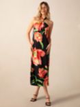 Ro&Zo Lyra Floral Halterneck Midi Dress, Black/Multi