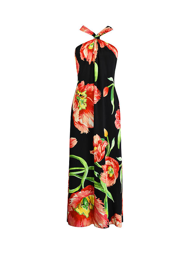 Ro&Zo Lyra Floral Halterneck Midi Dress, Black/Multi