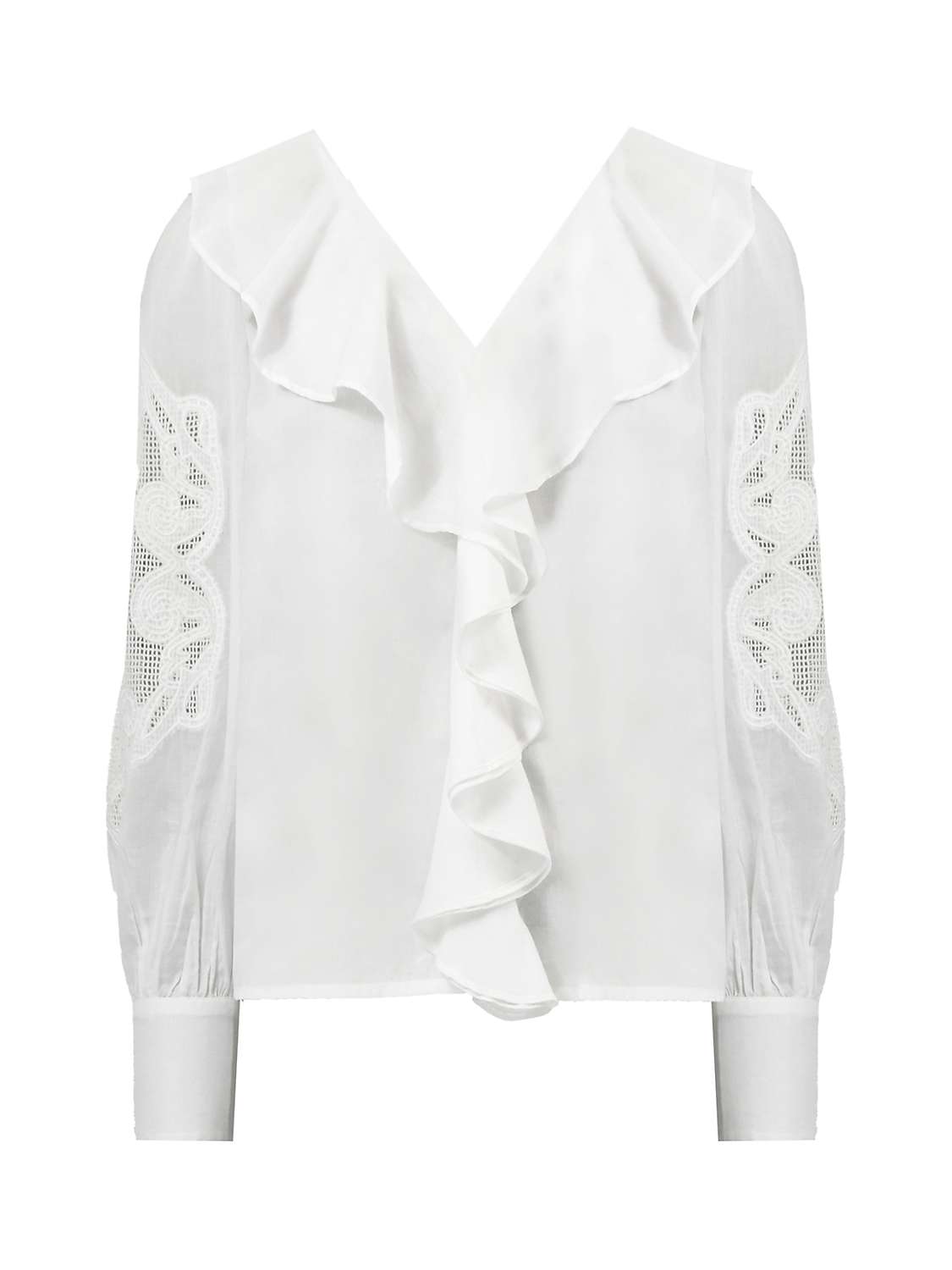 Buy Ro&Zo Embroidery Mesh Sleeve Ruffle Blouse, White Online at johnlewis.com