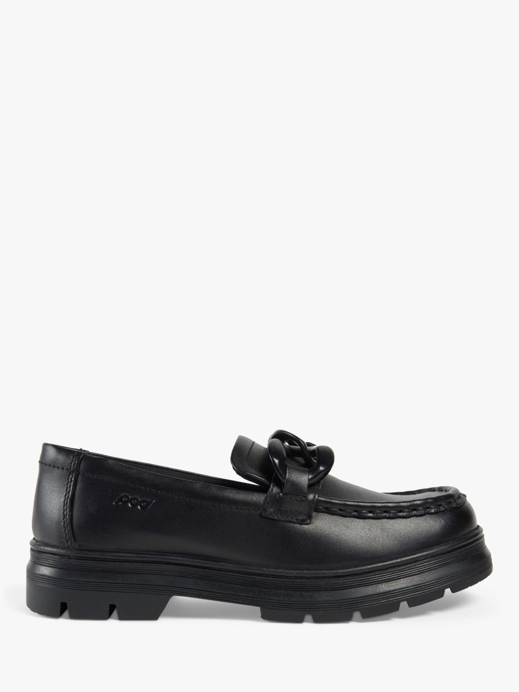 Pod Kids' Mina Chunky Sole Chain Detail Leather Loafers, Black, A7