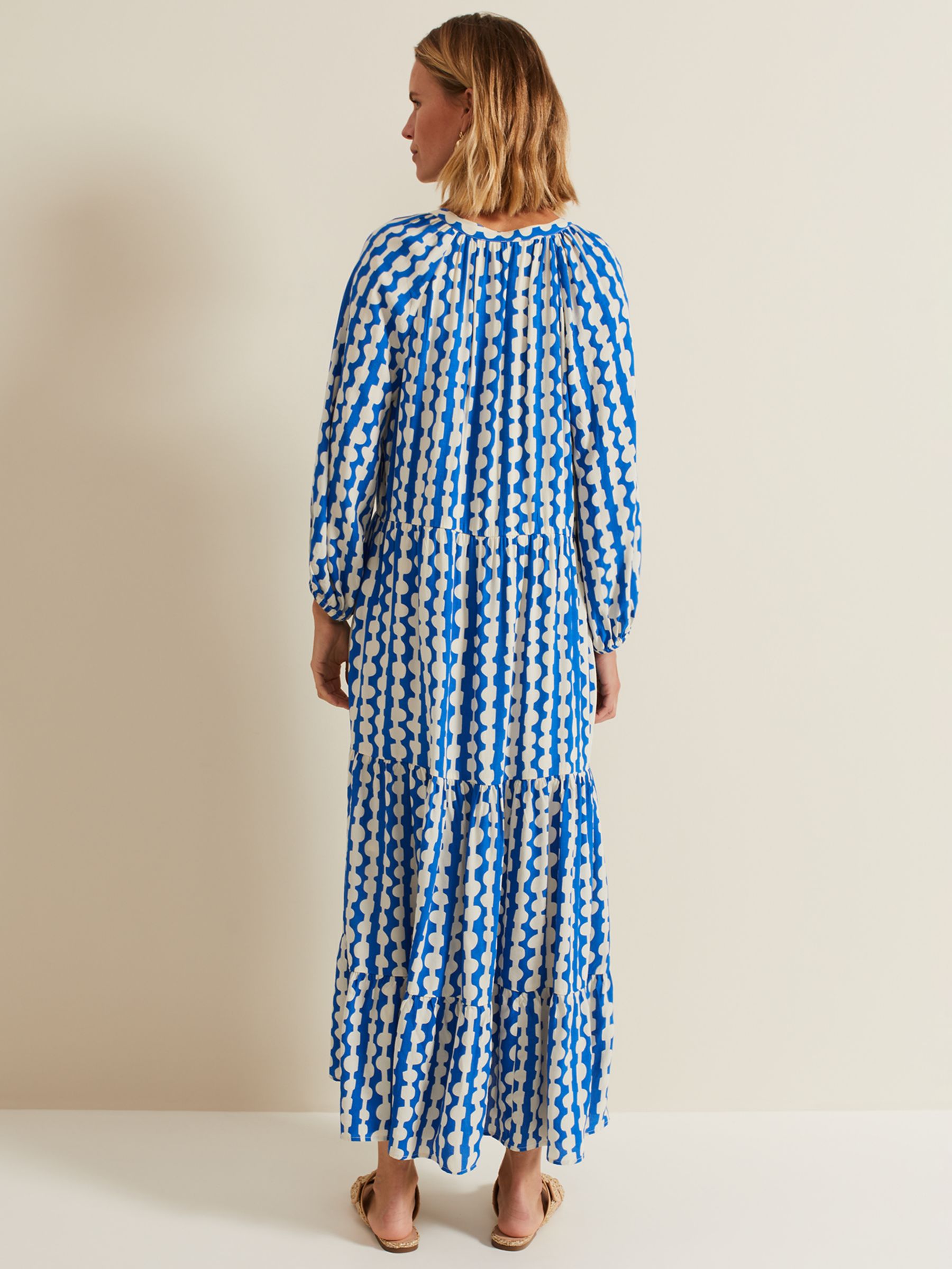 Buy Phase Eight Lara Geometric Print Tiered Maxi Dress, Blue/Ivory Online at johnlewis.com