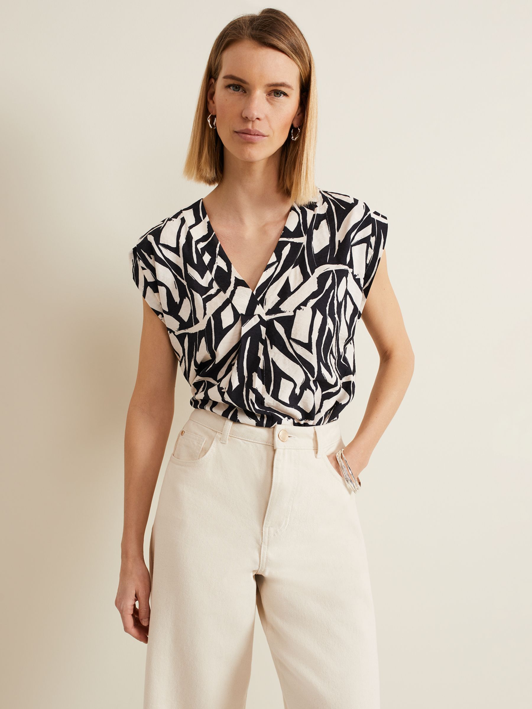 Buy Phase Eight Celyn Notch Printed Blouse, Black/Ivory Online at johnlewis.com