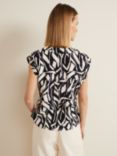 Phase Eight Celyn Notch Printed Blouse, Black/Ivory, Black/Ivory