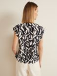 Phase Eight Celyn Notch Printed Blouse, Black/Ivory