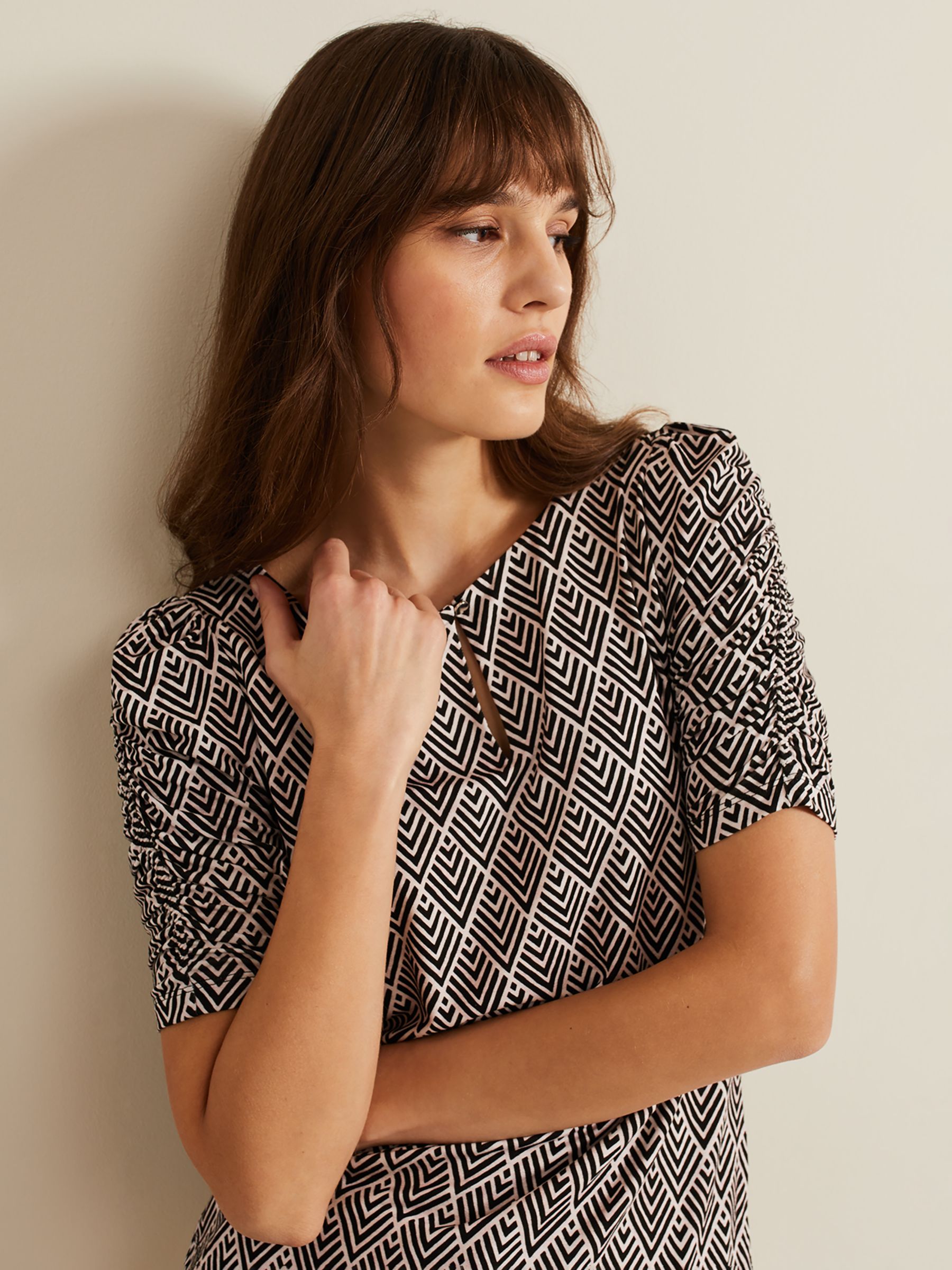 Buy Phase Eight Evelyn Geometric Print Top, Black/White Online at johnlewis.com