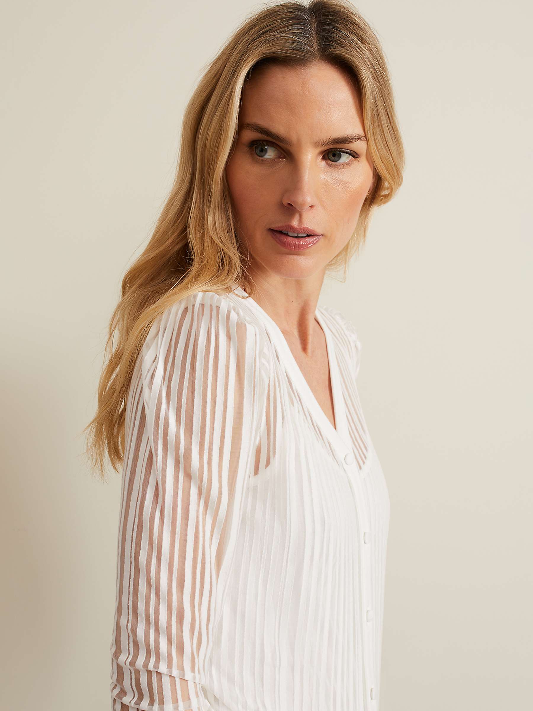 Buy Phase Eight Loraine Linear Burnout Top, Ivory Online at johnlewis.com