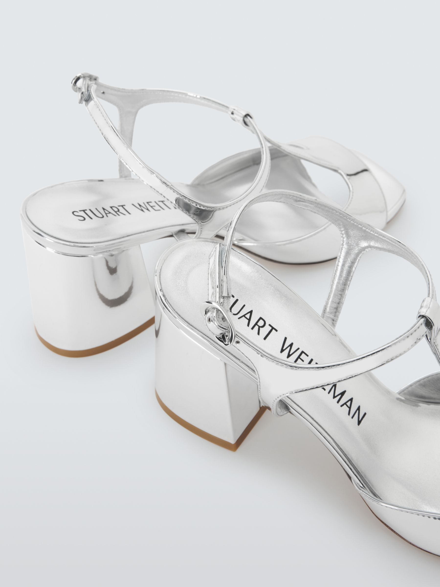 Stuart Weitzman Nudista 75 Block Heel Sandals, Silver, 6