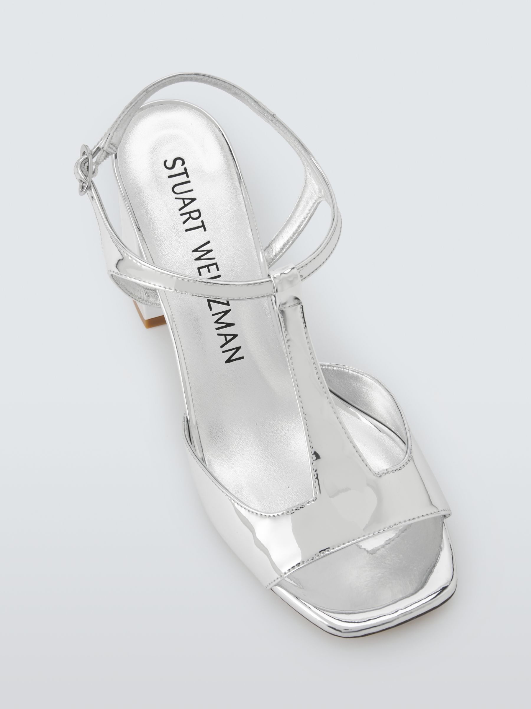 Stuart Weitzman Nudista 75 Block Heel Sandals, Silver, 6