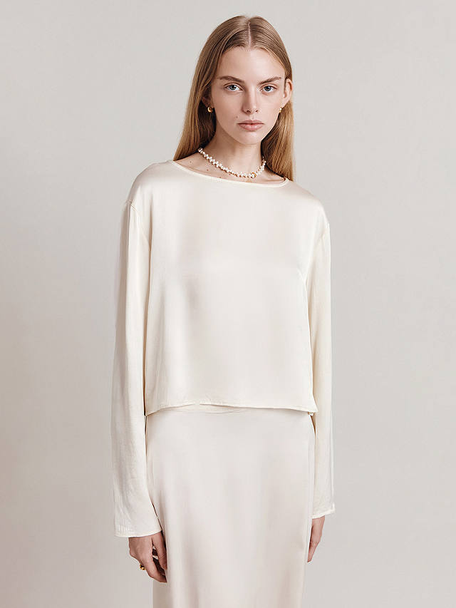 Ghost Evelyn Cropped Satin Top, Ivory
